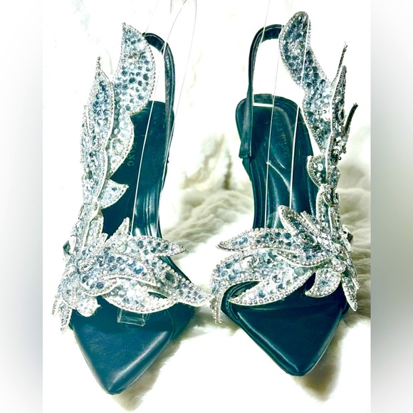 Azalea Wang Fawna Black Jewel Embellished open toe slingback women’s  size 8.5 - Picture 3 of 10